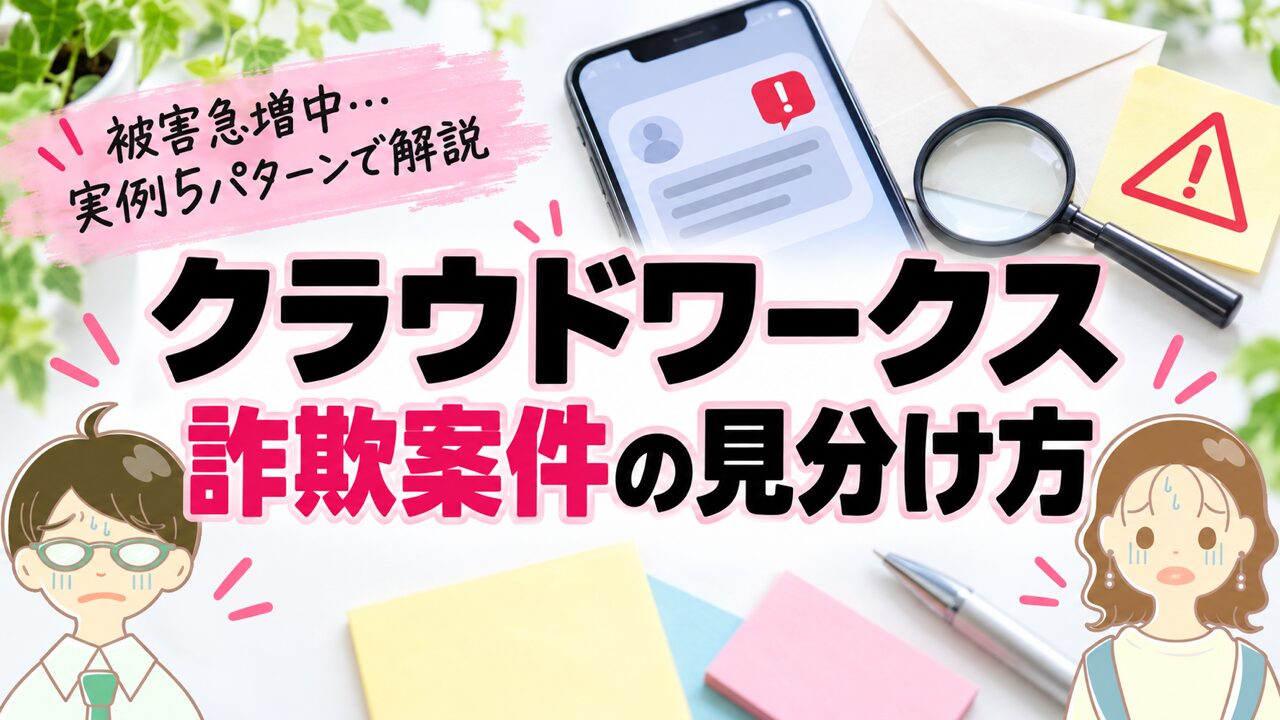 アイキャッチ: 【被害急増】クラウドワークスの詐欺案件　実例でわかる「取ってはいけない案件」の見分け方