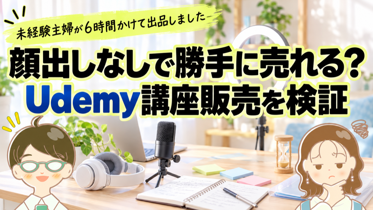 アイキャッチ: 【検証】顔出しなしで勝手に売れる？Udemyの動画講座販売を未経験主婦が本気でやってみた結果…【コンテンツ販売】