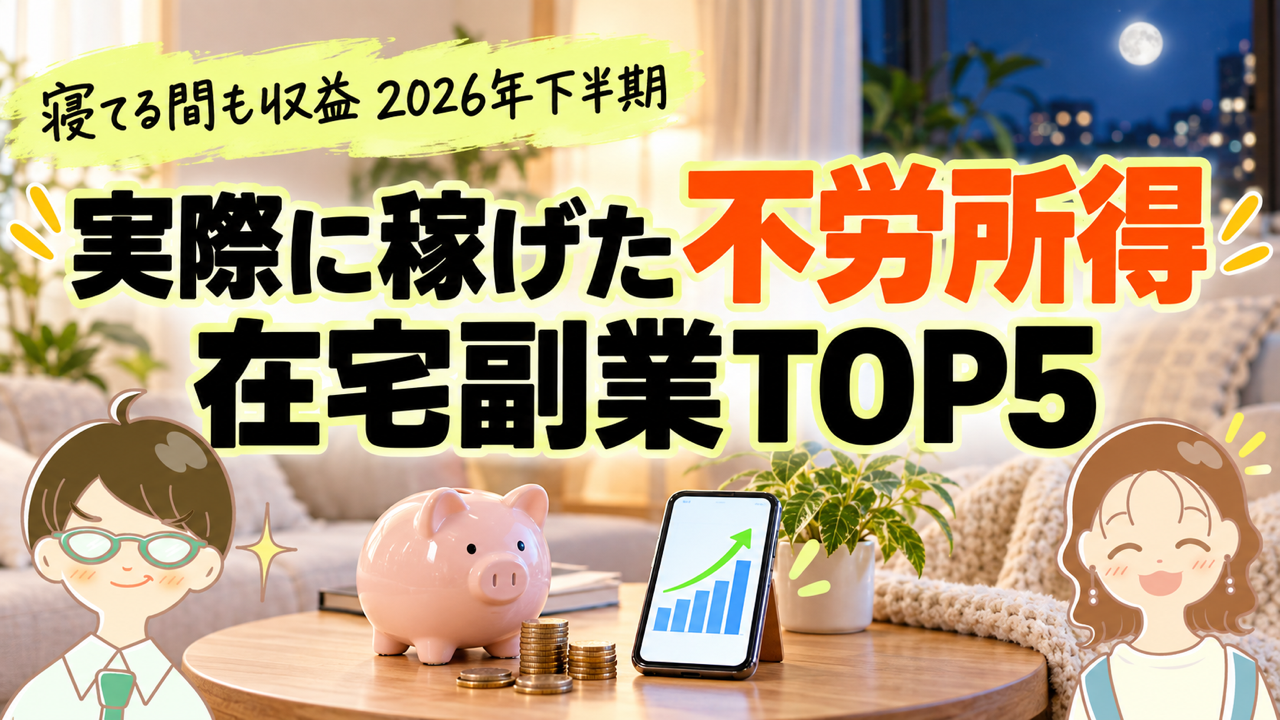 アイキャッチ: 【2026年下半期】実際に稼げた！不労所得が目指せる在宅副業ランキングTOP5