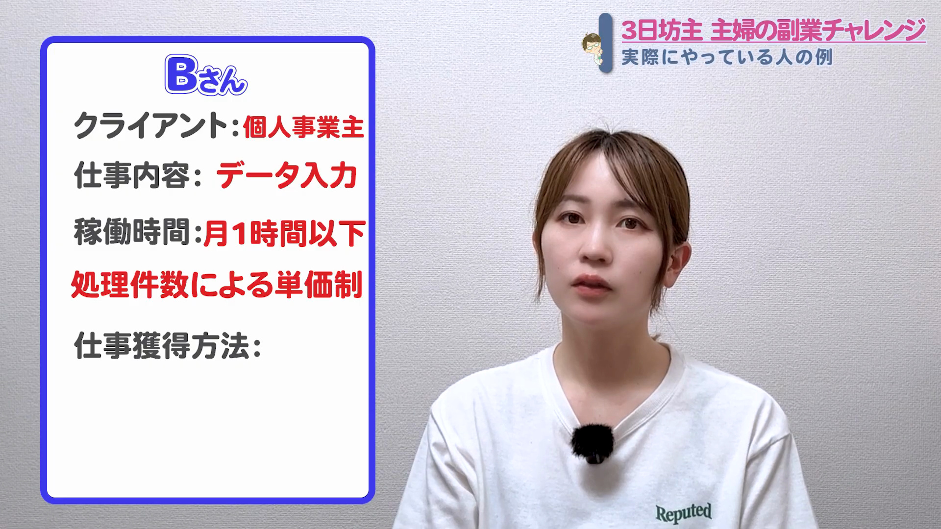 Bさんの仕事内容(個人事業主のデータ入力・月1時間以下)